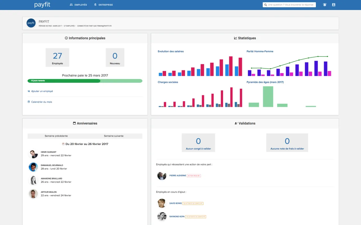 Tableau de bord de PayFit